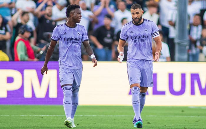 Real Madrid’s Vinicius and Karim Benzema